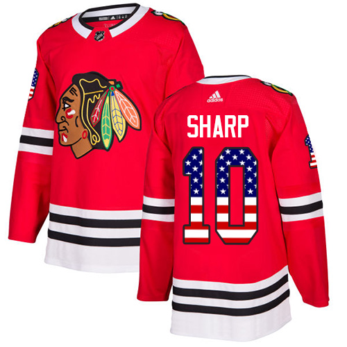 Men's Adidas Chicago Blackhawks #10 Patrick Sharp Authentic Red USA Flag Fashion NHL Jersey