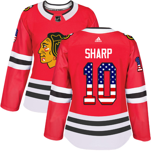 Women's Adidas Chicago Blackhawks #10 Patrick Sharp Authentic Red USA Flag Fashion NHL Jersey