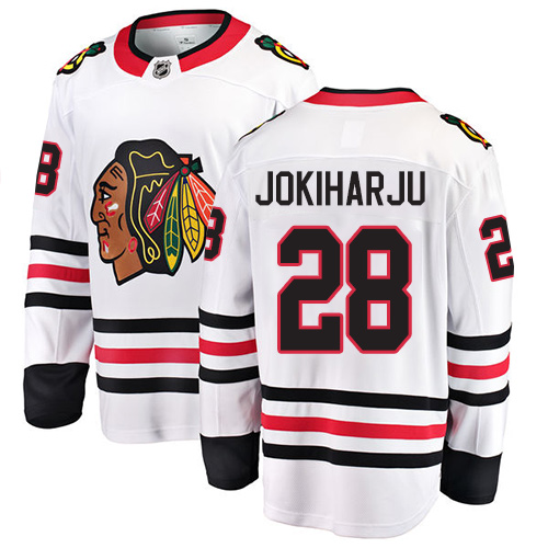 Men's Chicago Blackhawks #28 Henri Jokiharju Authentic White Away Fanatics Branded Breakaway NHL Jersey