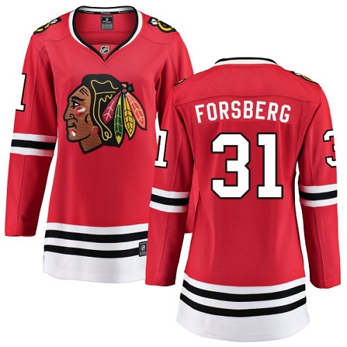 Women's Chicago Blackhawks #31 Anton Forsberg Authentic Red Home Fanatics Branded Breakaway NHL Jersey
