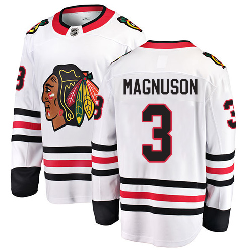 Men's Chicago Blackhawks #3 Keith Magnuson Authentic White Away Fanatics Branded Breakaway NHL Jersey