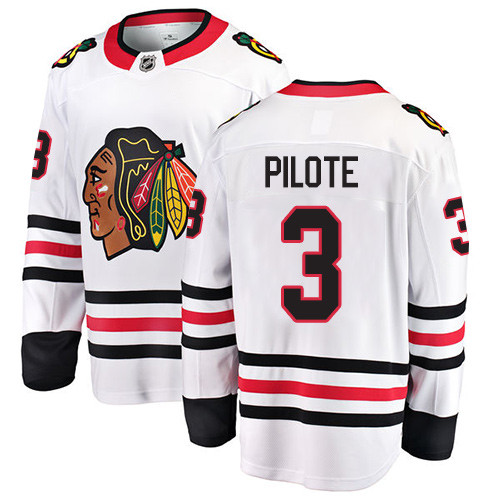 Men's Chicago Blackhawks #3 Pierre Pilote Authentic White Away Fanatics Branded Breakaway NHL Jersey