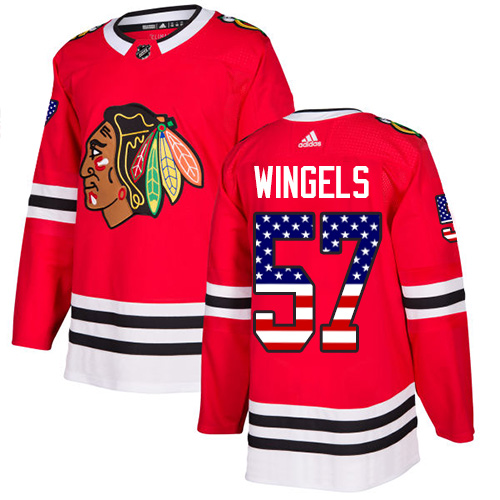 Men's Adidas Chicago Blackhawks #57 Tommy Wingels Authentic Red USA Flag Fashion NHL Jersey