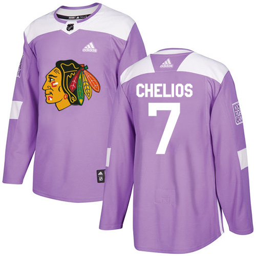 Men's Adidas Chicago Blackhawks #7 Chris Chelios Authentic Purple Fights Cancer Practice NHL Jersey