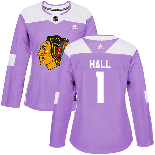 Women's Adidas Chicago Blackhawks #1 Glenn Hall Authentic Purple Fights Cancer Practice NHL Jersey
