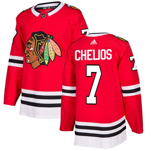 Men's Adidas Chicago Blackhawks #7 Chris Chelios Authentic Red Home NHL Jersey