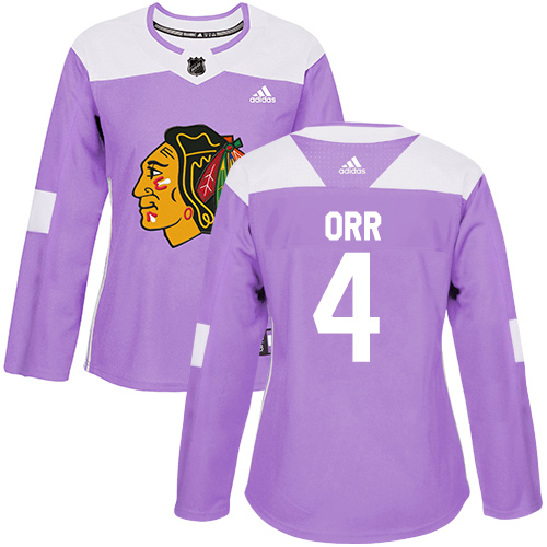 Women's Adidas Chicago Blackhawks #4 Bobby Orr Authentic Purple Fights Cancer Practice NHL Jersey