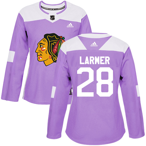 Women's Adidas Chicago Blackhawks #28 Steve Larmer Authentic Purple Fights Cancer Practice NHL Jersey