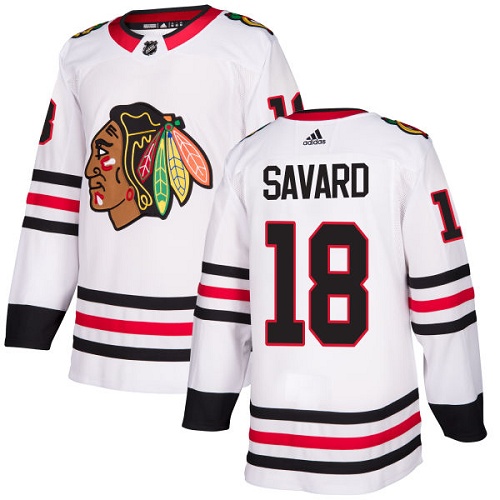 Men's Adidas Chicago Blackhawks #18 Denis Savard Authentic White Away NHL Jersey