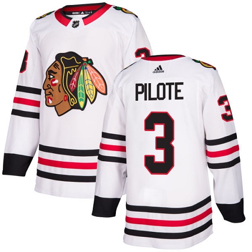 Men's Adidas Chicago Blackhawks #3 Pierre Pilote Authentic White Away NHL Jersey