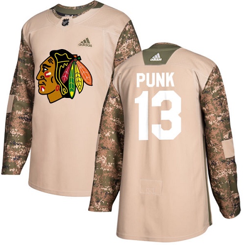 Men's Adidas Chicago Blackhawks #13 CM Punk Authentic Camo Veterans Day Practice NHL Jersey