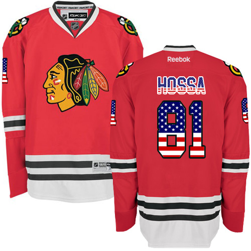 Men's Reebok Chicago Blackhawks #81 Marian Hossa Authentic Red USA Flag Fashion NHL Jersey