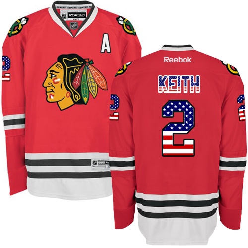 Men's Reebok Chicago Blackhawks #2 Duncan Keith Authentic Red USA Flag Fashion NHL Jersey