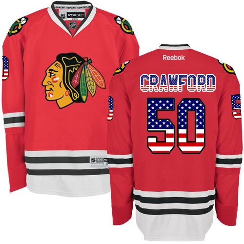 Men's Reebok Chicago Blackhawks #50 Corey Crawford Authentic Red USA Flag Fashion NHL Jersey