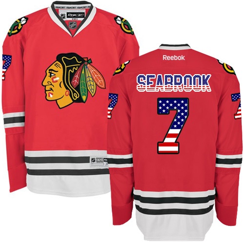 Men's Reebok Chicago Blackhawks #7 Brent Seabrook Authentic Red USA Flag Fashion NHL Jersey