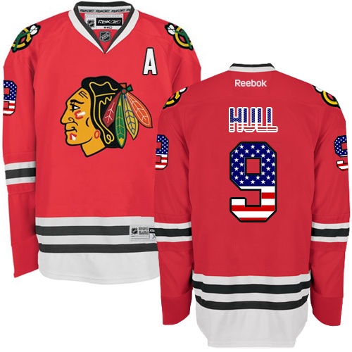 Men's Reebok Chicago Blackhawks #9 Bobby Hull Authentic Red USA Flag Fashion NHL Jersey
