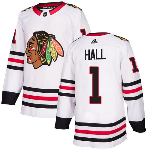 Men's Adidas Chicago Blackhawks #1 Glenn Hall Authentic White Away NHL Jersey