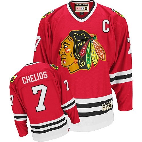 Men's CCM Chicago Blackhawks #7 Chris Chelios Authentic Red Throwback NHL Jersey
