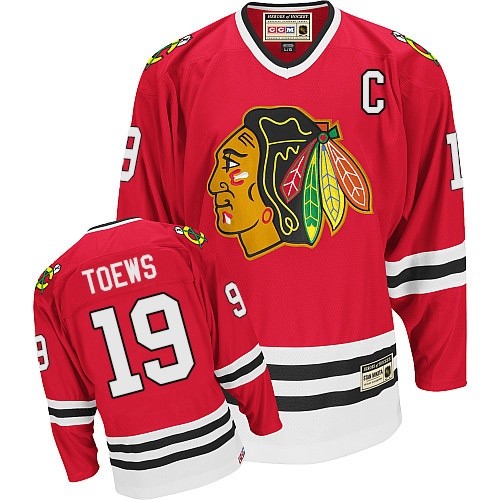 Men's CCM Chicago Blackhawks #19 Jonathan Toews Authentic Red Throwback NHL Jersey