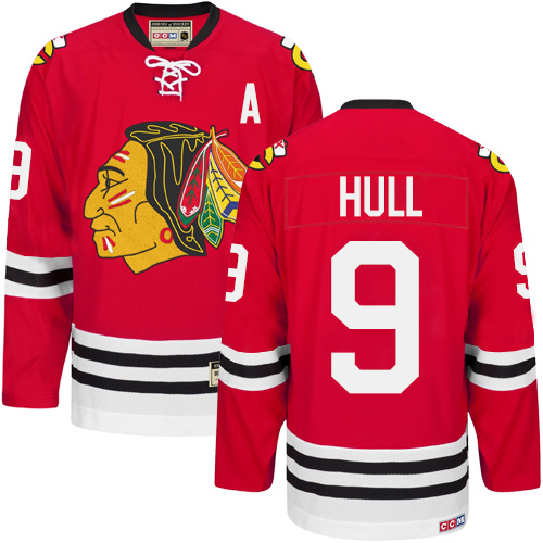 Men's CCM Chicago Blackhawks #9 Bobby Hull Authentic Red New Throwback NHL Jersey