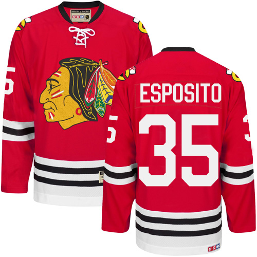 Men's CCM Chicago Blackhawks #35 Tony Esposito Authentic Red New Throwback NHL Jersey