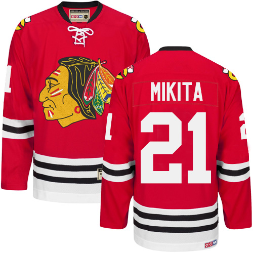 Men's CCM Chicago Blackhawks #21 Stan Mikita Authentic Red New Throwback NHL Jersey