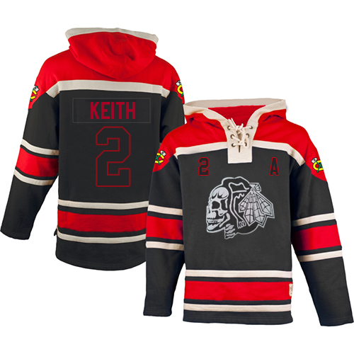 Men's Old Time Hockey Chicago Blackhawks #2 Duncan Keith Authentic Black Sawyer Hooded Sweatshirt