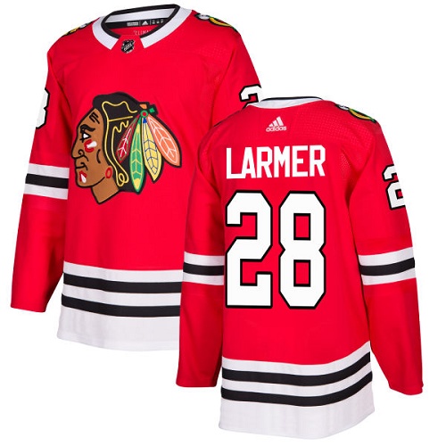 Men's Adidas Chicago Blackhawks #28 Steve Larmer Authentic Red Home NHL Jersey