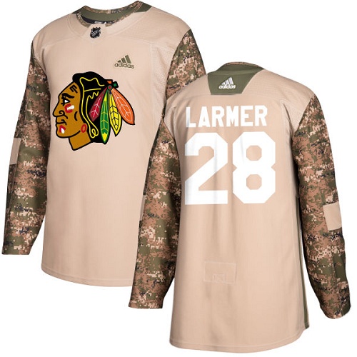 Men's Adidas Chicago Blackhawks #28 Steve Larmer Authentic Camo Veterans Day Practice NHL Jersey