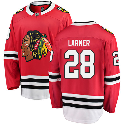 Men's Chicago Blackhawks #28 Steve Larmer Authentic Red Home Fanatics Branded Breakaway NHL Jersey