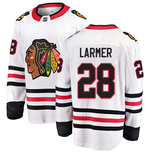 Men's Chicago Blackhawks #28 Steve Larmer Authentic White Away Fanatics Branded Breakaway NHL Jersey