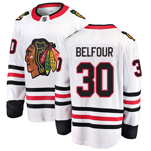 Men's Chicago Blackhawks #30 ED Belfour Authentic White Away Fanatics Branded Breakaway NHL Jersey