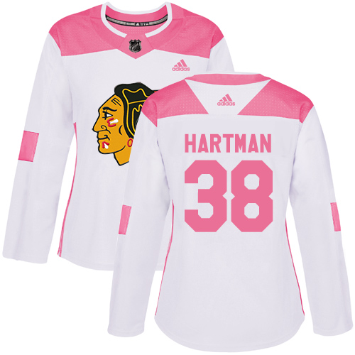 Women's Adidas Chicago Blackhawks #38 Ryan Hartman Authentic White/Pink Fashion NHL Jersey