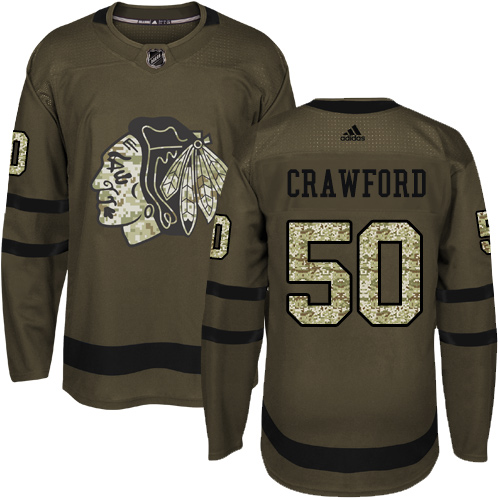 Youth Adidas Chicago Blackhawks #50 Corey Crawford Authentic Green Salute to Service NHL Jersey
