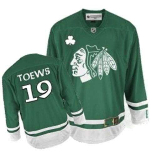 Men's Reebok Chicago Blackhawks #19 Jonathan Toews Authentic Green St Patty's Day NHL Jersey