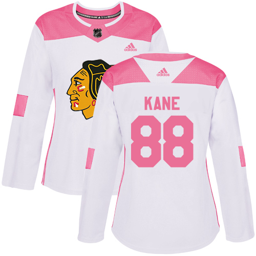 Women's Adidas Chicago Blackhawks #88 Patrick Kane Authentic White/Pink Fashion NHL Jersey