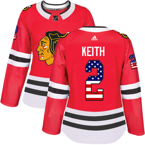 Women's Adidas Chicago Blackhawks #2 Duncan Keith Authentic Red USA Flag Fashion NHL Jersey