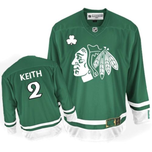 Men's Reebok Chicago Blackhawks #2 Duncan Keith Authentic Green St Patty's Day NHL Jersey