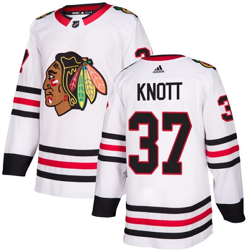 Men's Adidas Chicago Blackhawks #37 Graham Knott Authentic White Away NHL Jersey