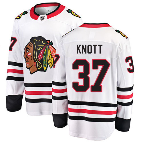 Men's Chicago Blackhawks #37 Graham Knott Authentic White Away Fanatics Branded Breakaway NHL Jersey