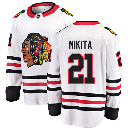 Youth Chicago Blackhawks #21 Stan Mikita Authentic White Away Fanatics Branded Breakaway NHL Jersey