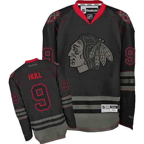 Men's Reebok Chicago Blackhawks #9 Bobby Hull Premier Black Ice NHL Jersey