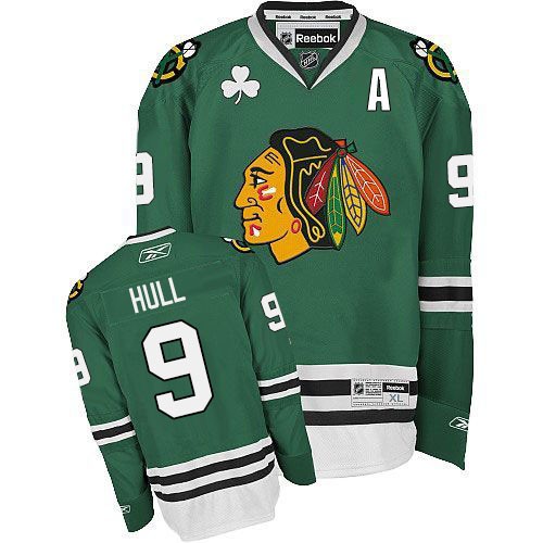 Men's Reebok Chicago Blackhawks #9 Bobby Hull Authentic Green NHL Jersey