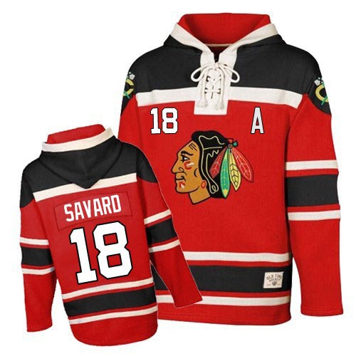 Men's Old Time Hockey Chicago Blackhawks #18 Denis Savard Authentic Red Sawyer Hooded Sweatshirt
