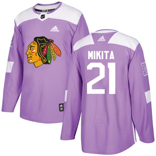 Youth Adidas Chicago Blackhawks #21 Stan Mikita Authentic Purple Fights Cancer Practice NHL Jersey
