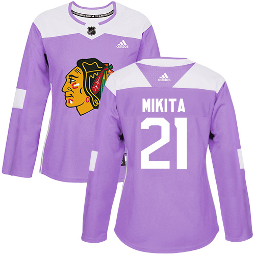 Women's Adidas Chicago Blackhawks #21 Stan Mikita Authentic Purple Fights Cancer Practice NHL Jersey