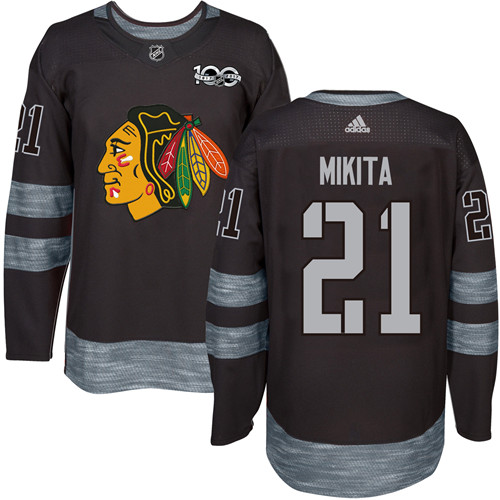 Men's Adidas Chicago Blackhawks #21 Stan Mikita Premier Black 1917-2017 100th Anniversary NHL Jersey