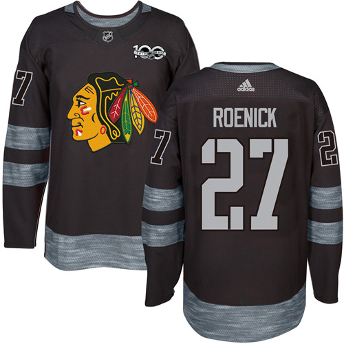 Men's Adidas Chicago Blackhawks #27 Jeremy Roenick Premier Black 1917-2017 100th Anniversary NHL Jersey