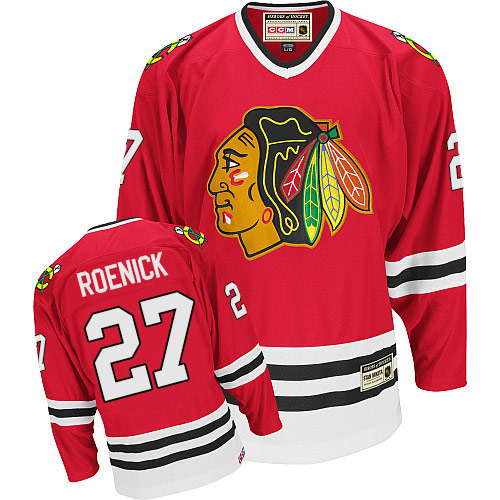Men's CCM Chicago Blackhawks #27 Jeremy Roenick Authentic Red Throwback NHL Jersey