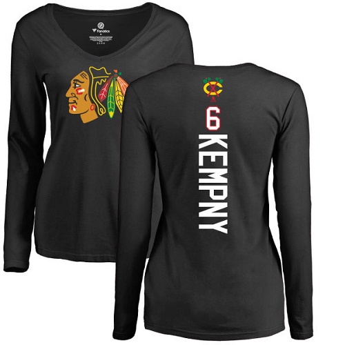 NHL Women's Adidas Chicago Blackhawks #6 Michal Kempny Black Backer Long Sleeve T-Shirt